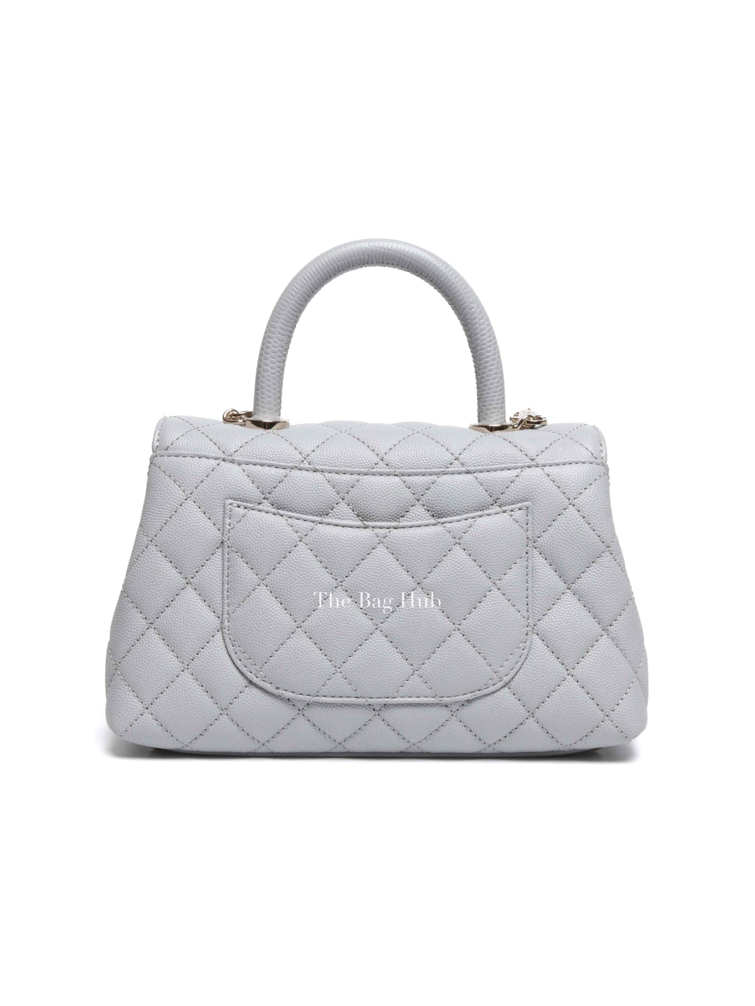 Chanel Light Gray Caviar Lizard Embossed Quilted Mini Coco Handle Flap Bag GHW
