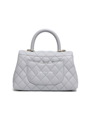 Chanel Light Gray Caviar Lizard Embossed Quilted Mini Coco Handle Flap Bag GHW