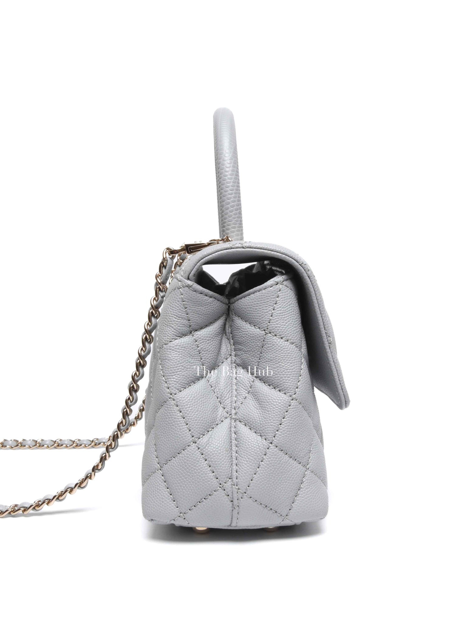 Chanel Light Gray Caviar Lizard Embossed Quilted Mini Coco Handle Flap Bag GHW