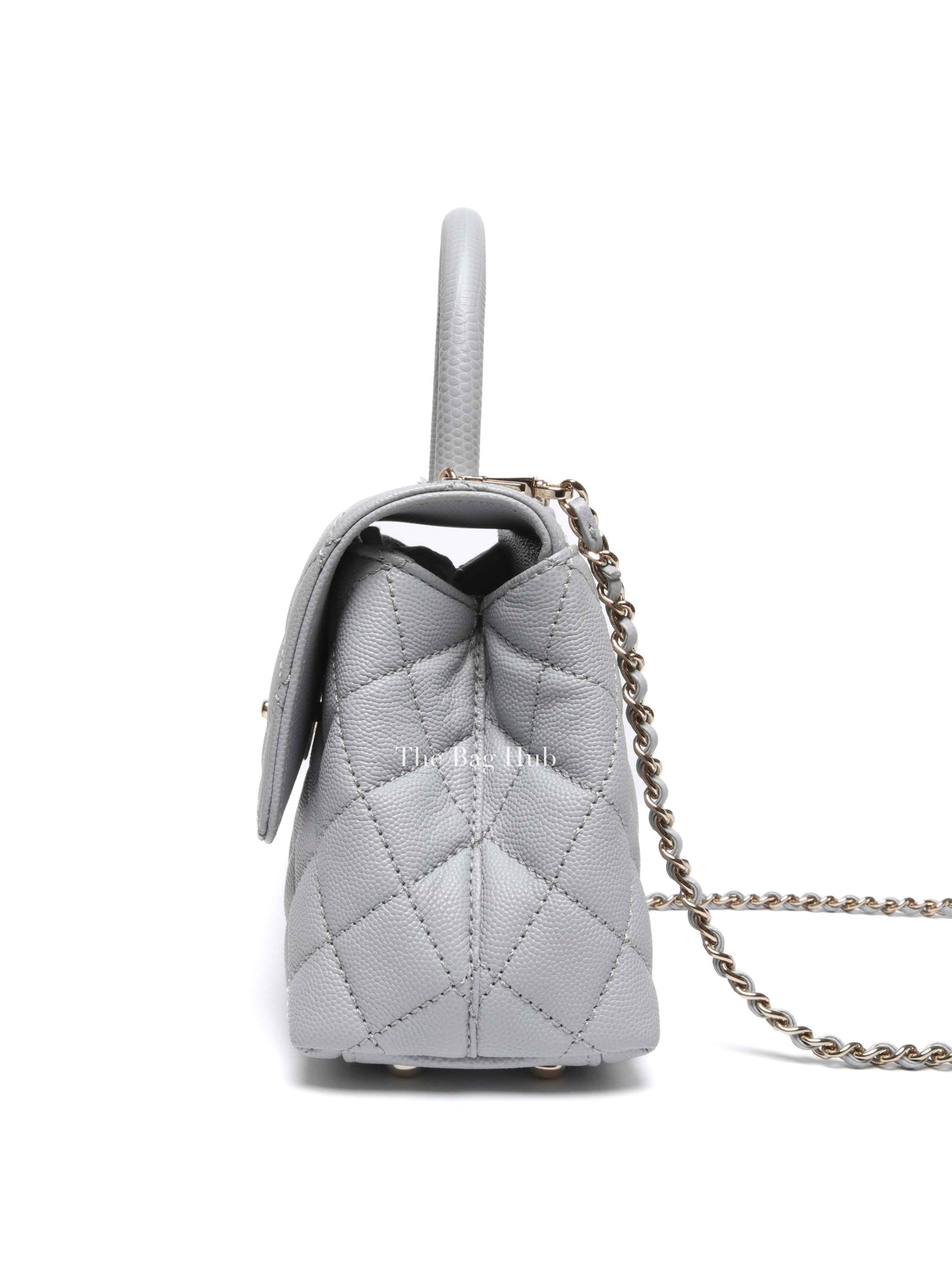 Chanel Light Gray Caviar Lizard Embossed Quilted Mini Coco Handle Flap Bag GHW
