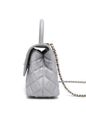 Chanel Light Gray Caviar Lizard Embossed Quilted Mini Coco Handle Flap Bag GHW