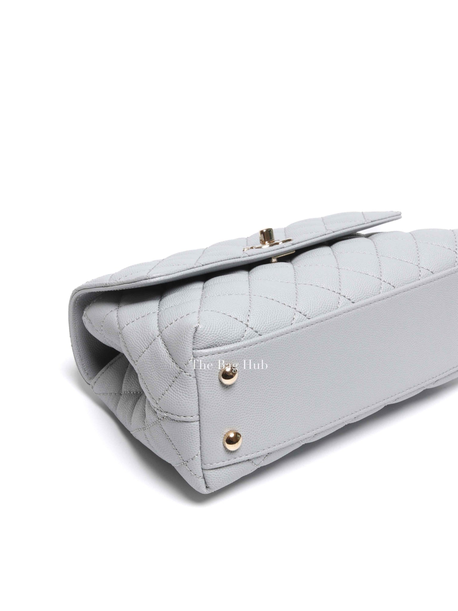 Chanel Light Gray Caviar Lizard Embossed Quilted Mini Coco Handle Flap Bag GHW
