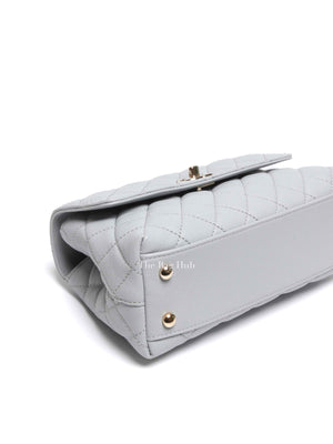 Chanel Light Gray Caviar Lizard Embossed Quilted Mini Coco Handle Flap Bag GHW