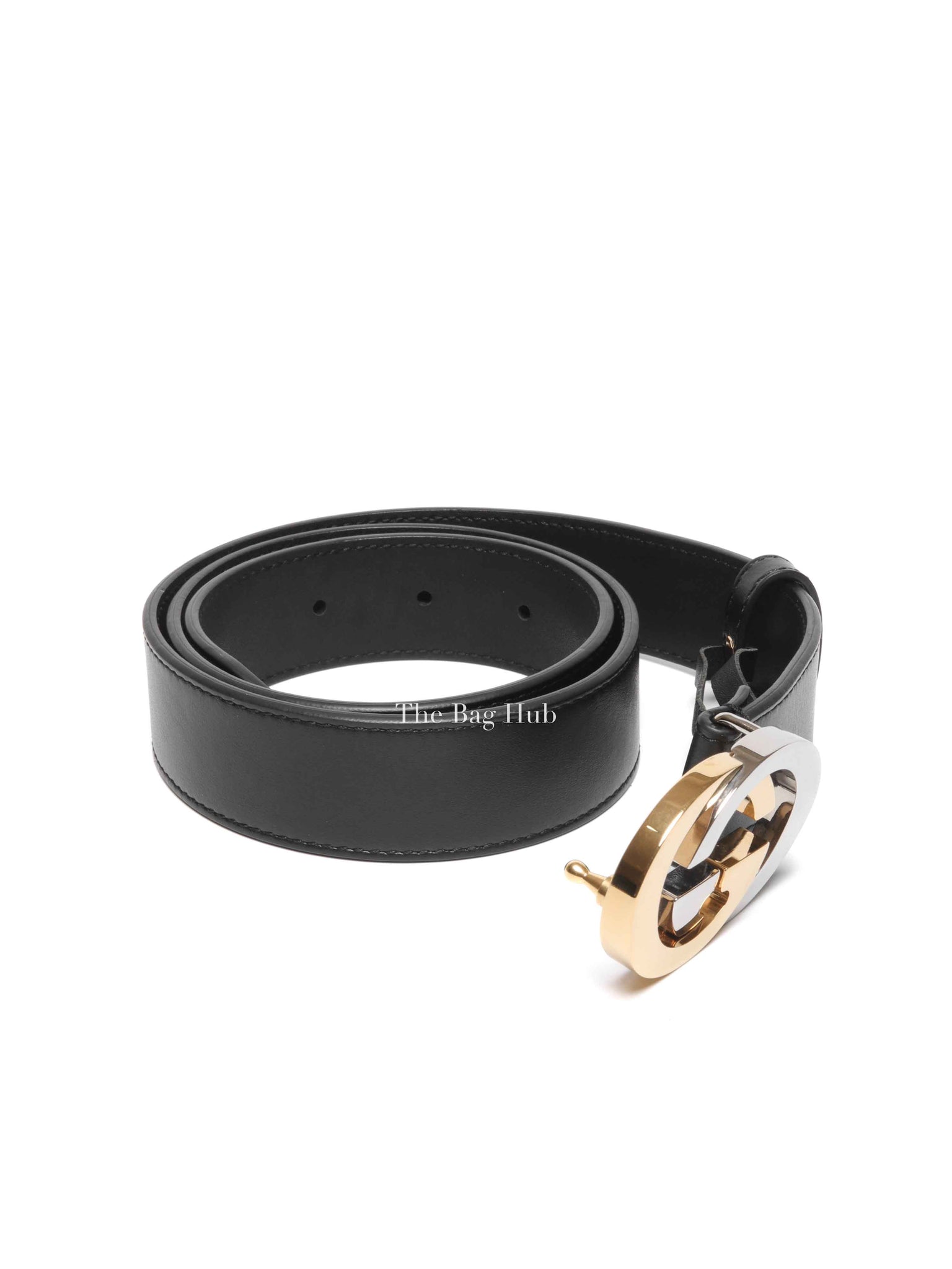 Gucci Black Plutone Calfskin Interlocking G 30mm Belt 80/32