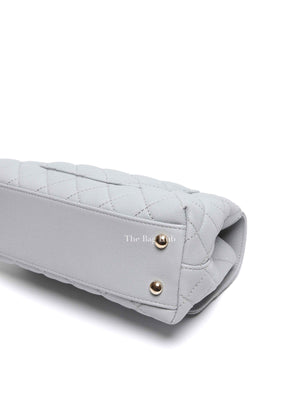 Chanel Light Gray Caviar Lizard Embossed Quilted Mini Coco Handle Flap Bag GHW