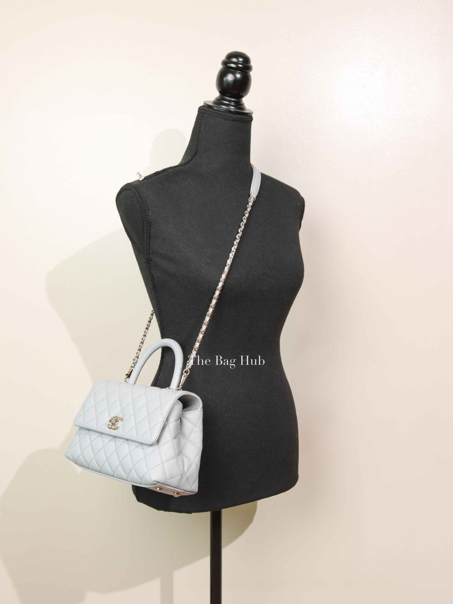 Chanel Light Gray Caviar Lizard Embossed Quilted Mini Coco Handle Flap Bag GHW