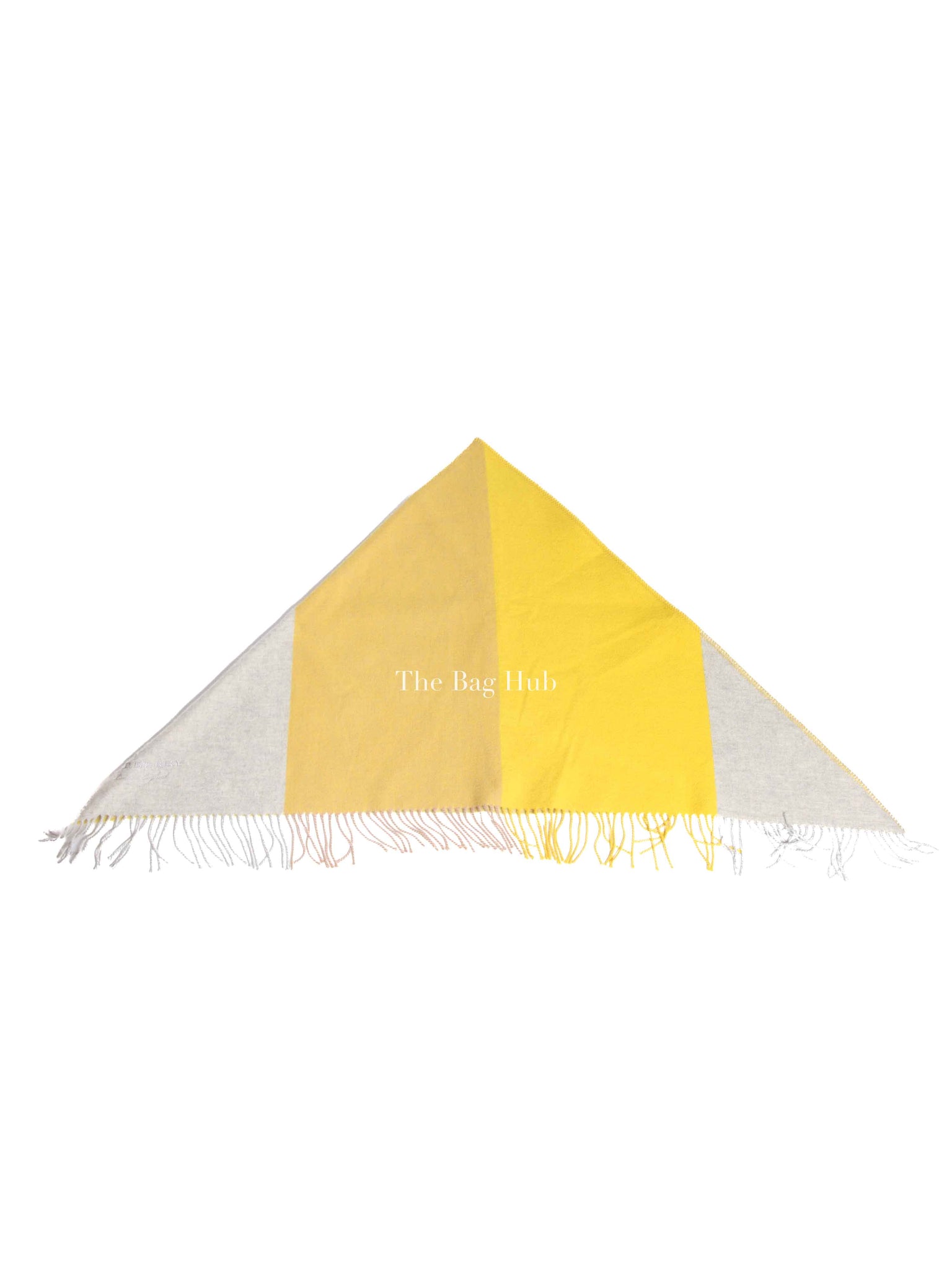 Burberry Yellow Beige Cashmere Triangular Fringed Scarf