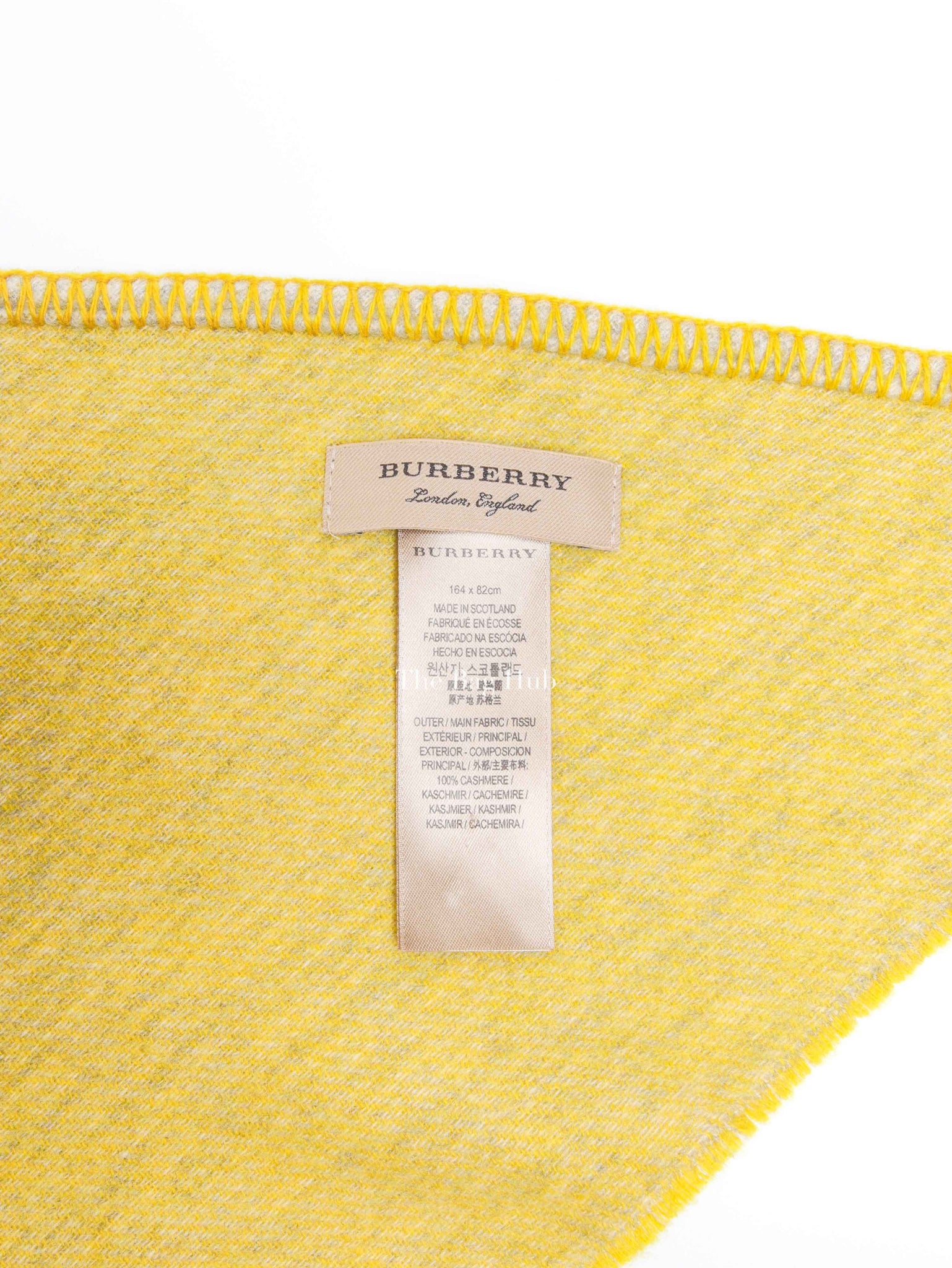 Burberry Yellow Beige Cashmere Triangular Fringed Scarf