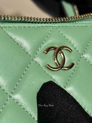 Chanel Mint Green Lambskin Quilted Small Top Handle Vanity Case With Chain GHW