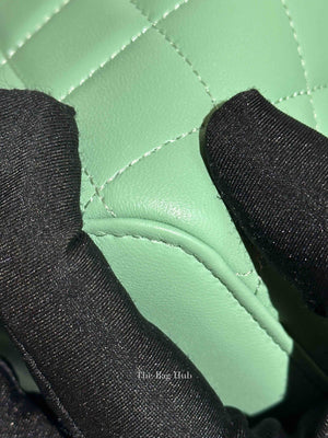 Chanel Mint Green Lambskin Quilted Small Top Handle Vanity Case With Chain GHW