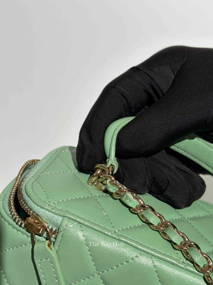 Chanel Mint Green Lambskin Quilted Small Top Handle Vanity Case With Chain GHW