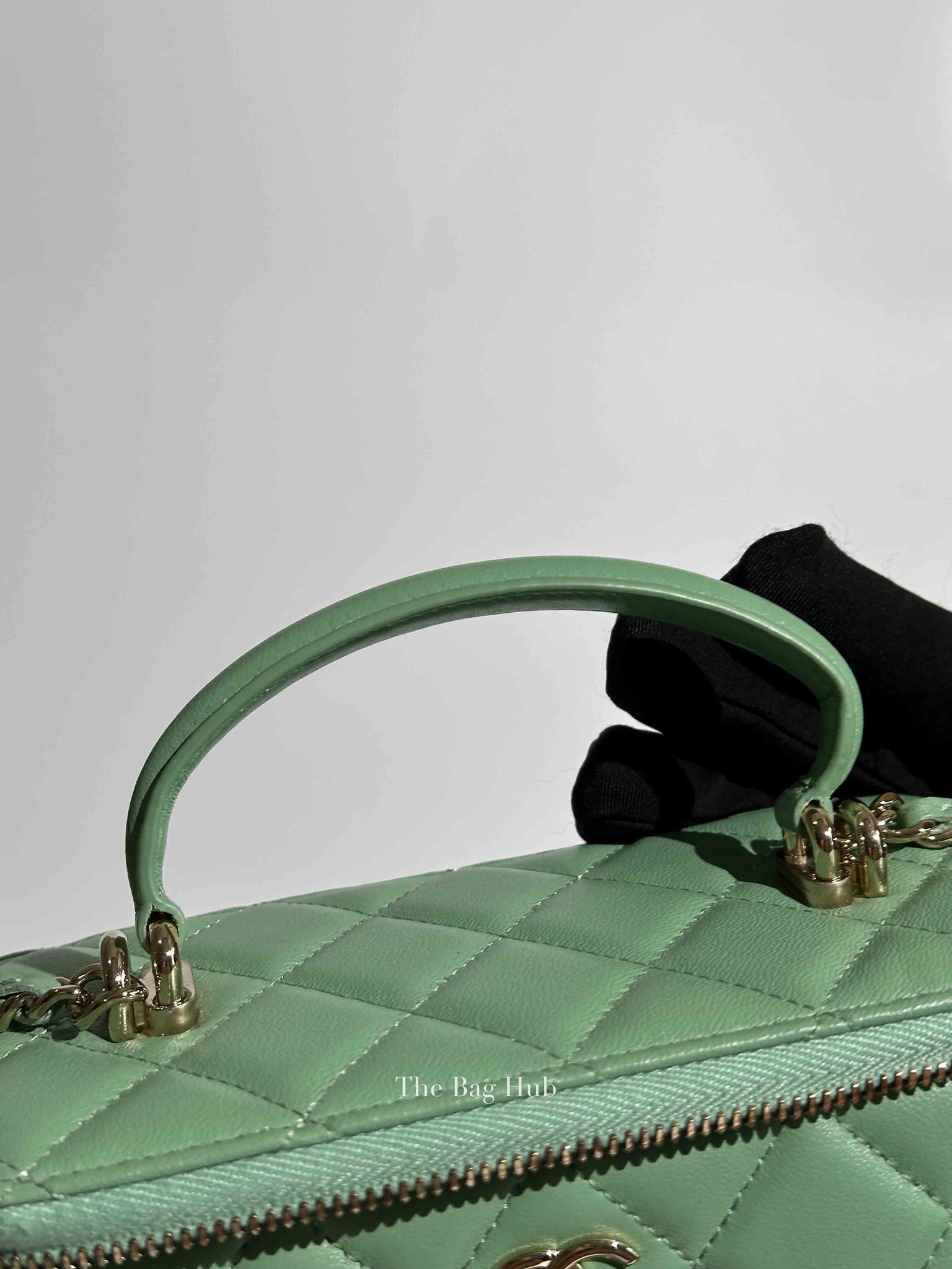 Chanel Mint Green Lambskin Quilted Small Top Handle Vanity Case With Chain GHW