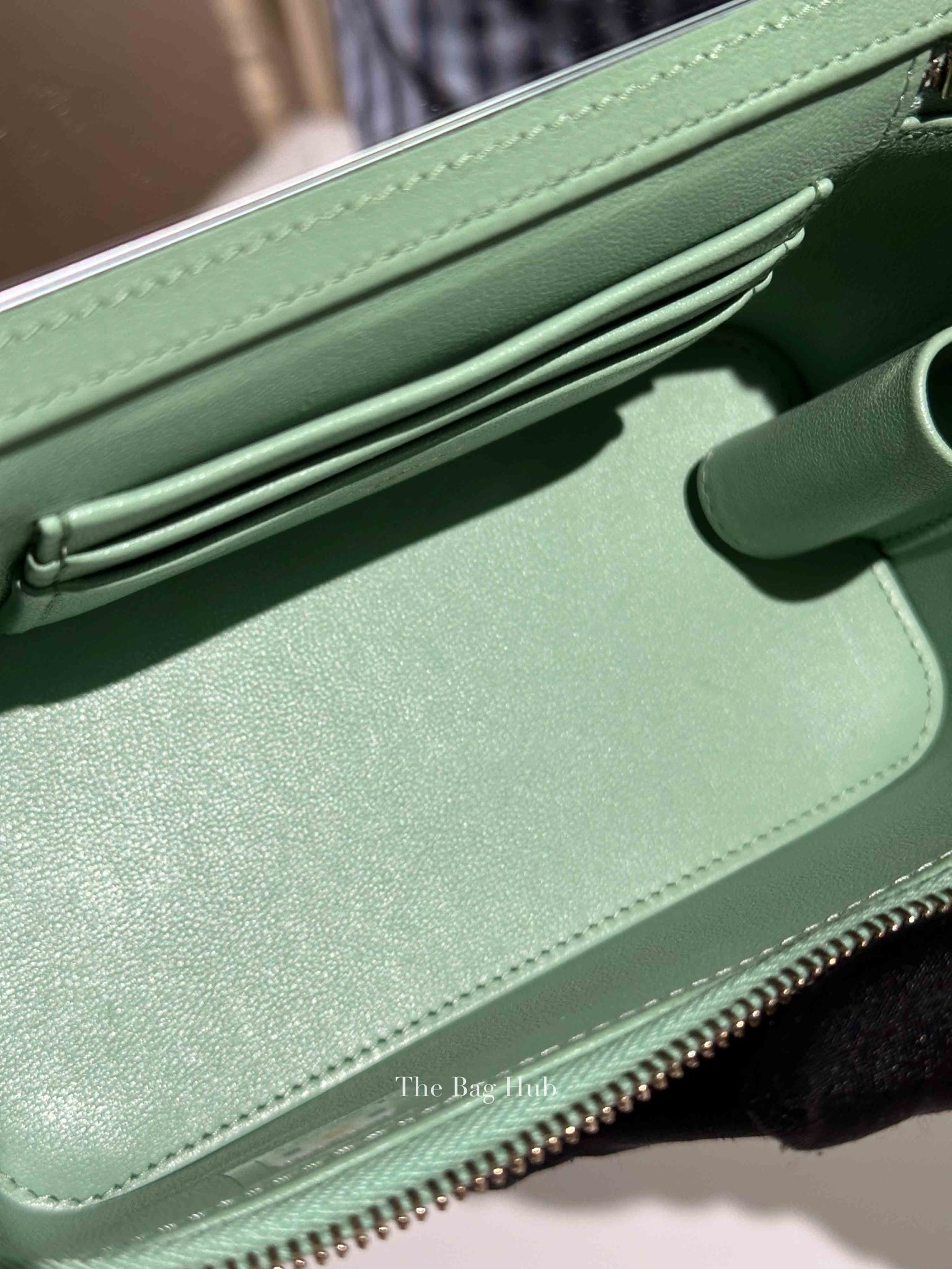 Chanel Mint Green Lambskin Quilted Small Top Handle Vanity Case With Chain GHW