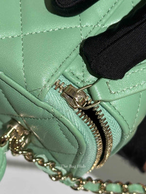 Chanel Mint Green Lambskin Quilted Small Top Handle Vanity Case With Chain GHW
