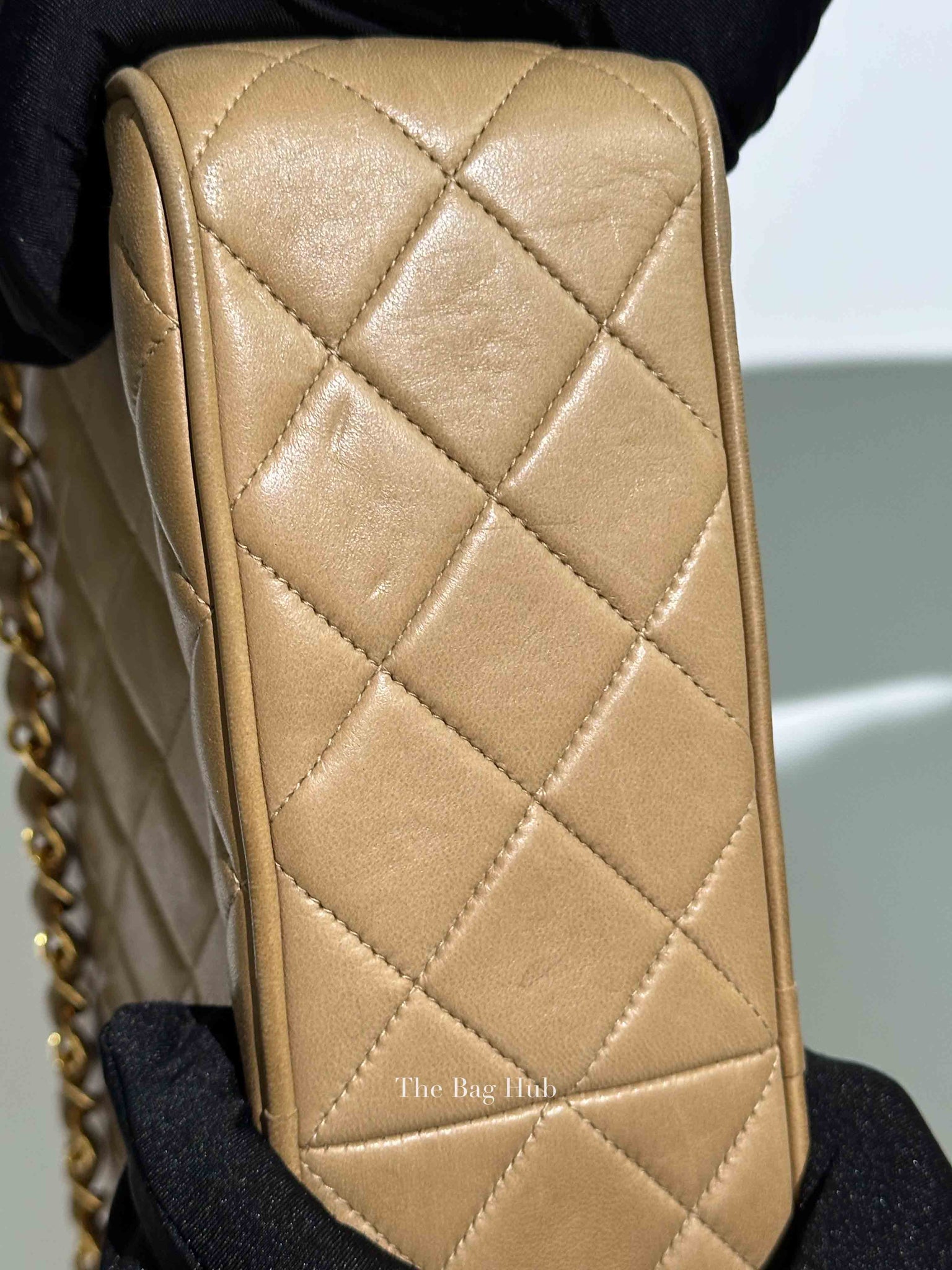 Chanel Beige Lambskin Quilted Front Pocket Medium Camera Bag GHW