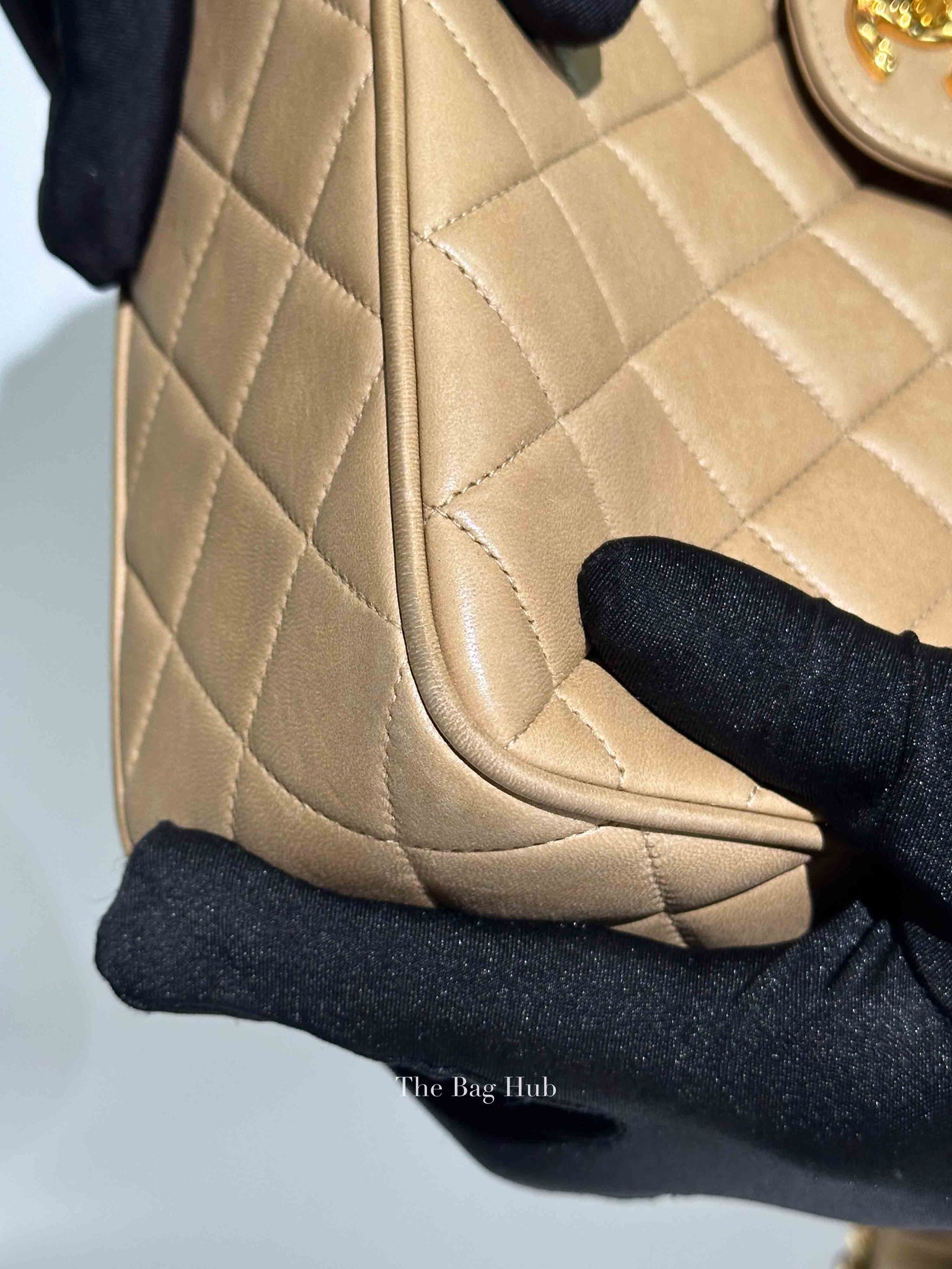 Chanel Beige Lambskin Quilted Front Pocket Medium Camera Bag GHW
