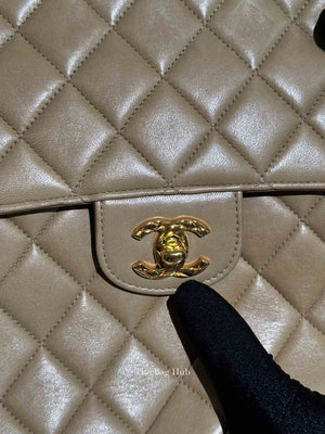 Chanel Beige Lambskin Quilted Front Pocket Medium Camera Bag GHW