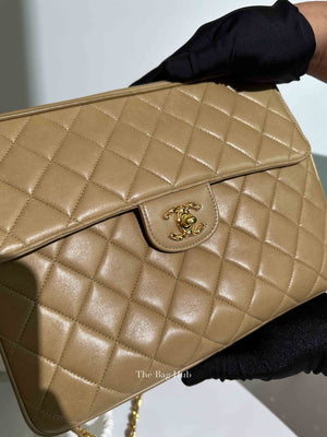 Chanel Beige Lambskin Quilted Front Pocket Medium Camera Bag GHW