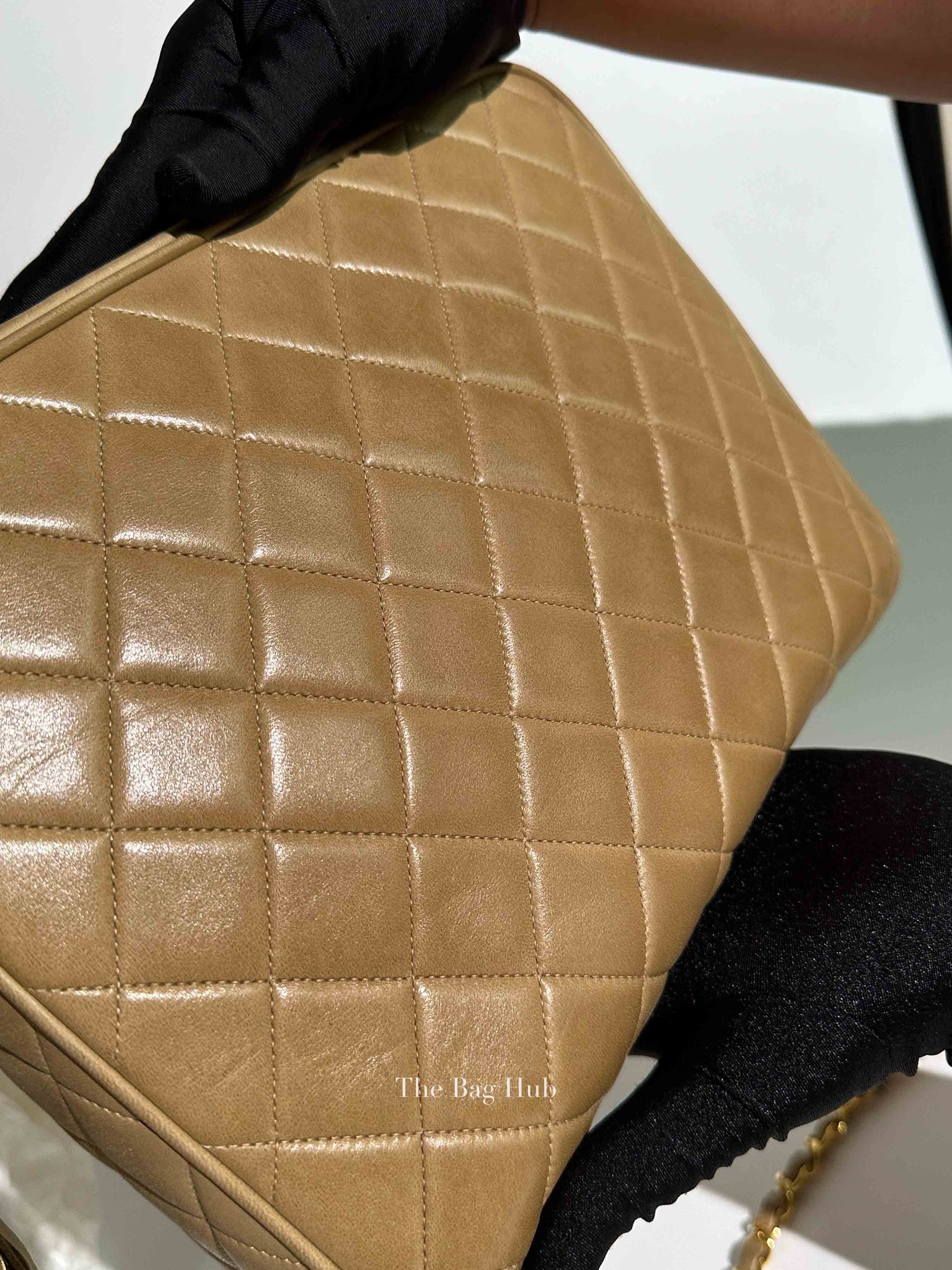 Chanel Beige Lambskin Quilted Front Pocket Medium Camera Bag GHW
