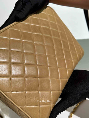 Chanel Beige Lambskin Quilted Front Pocket Medium Camera Bag GHW