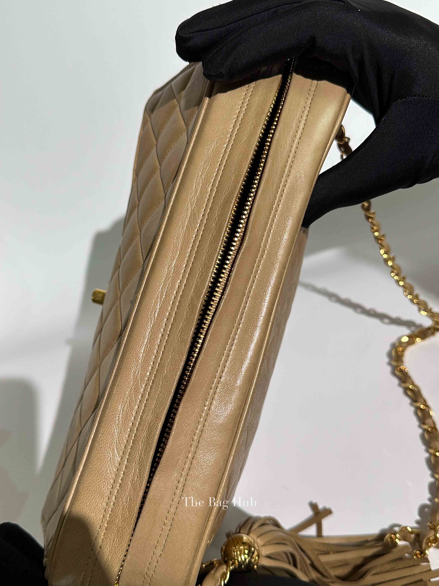 Chanel Beige Lambskin Quilted Front Pocket Medium Camera Bag GHW