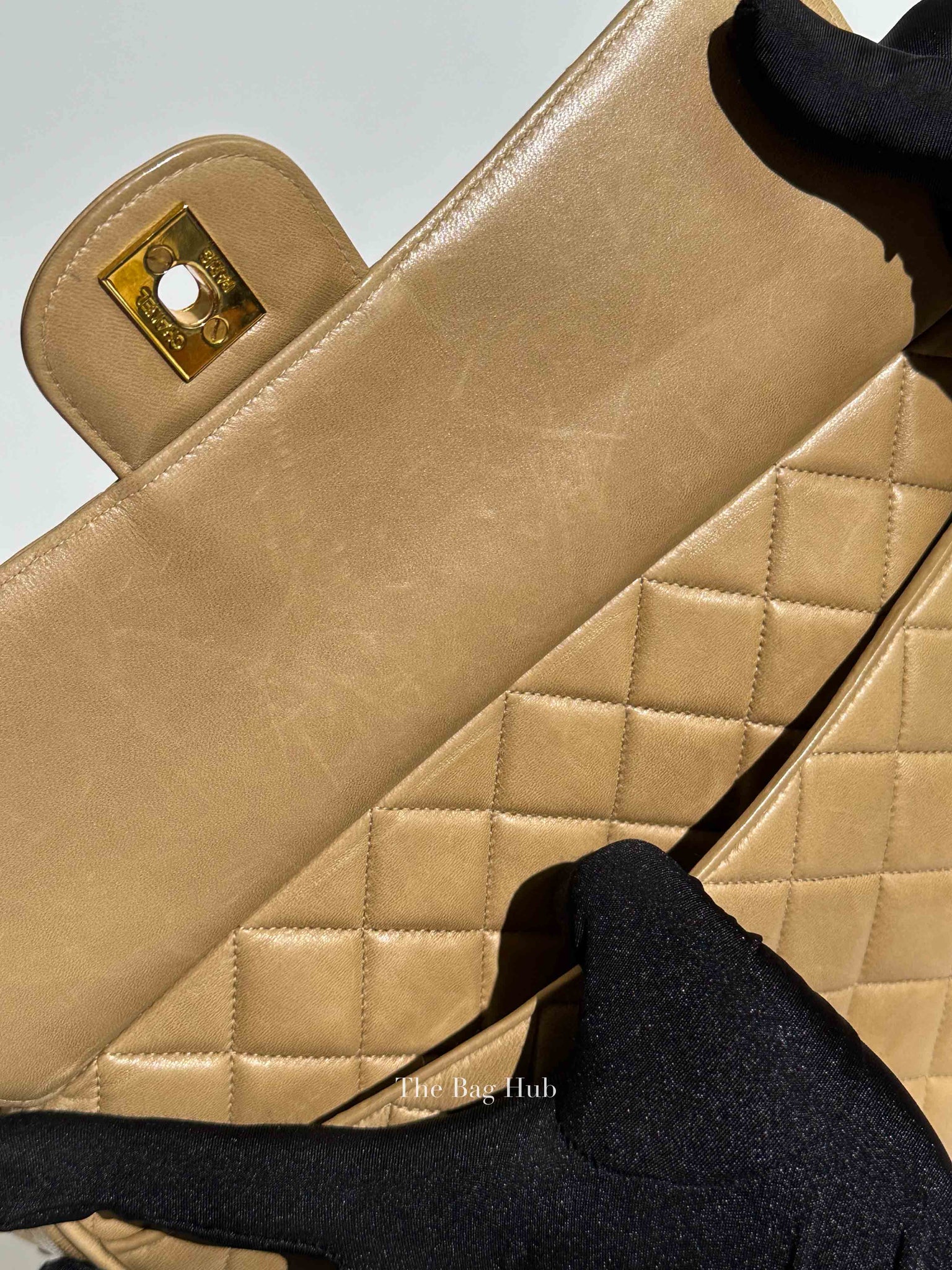 Chanel Beige Lambskin Quilted Front Pocket Medium Camera Bag GHW