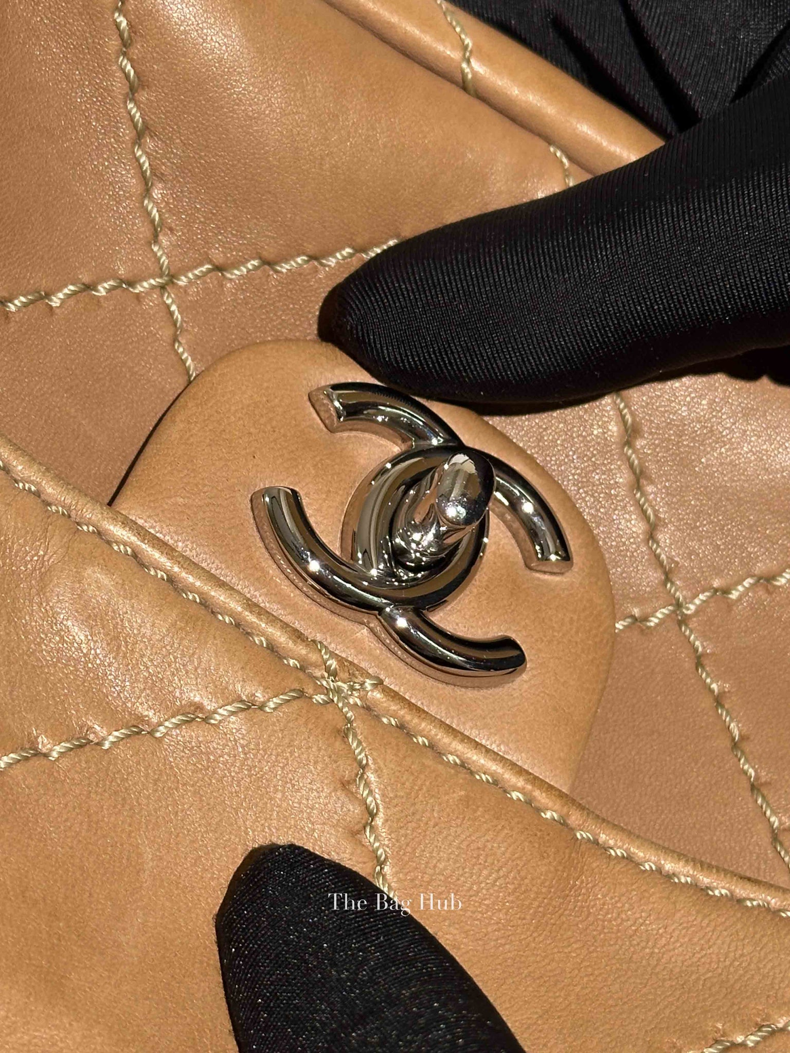 Chanel Beige Lambskin Stitched Mini Flap Bag SHW
