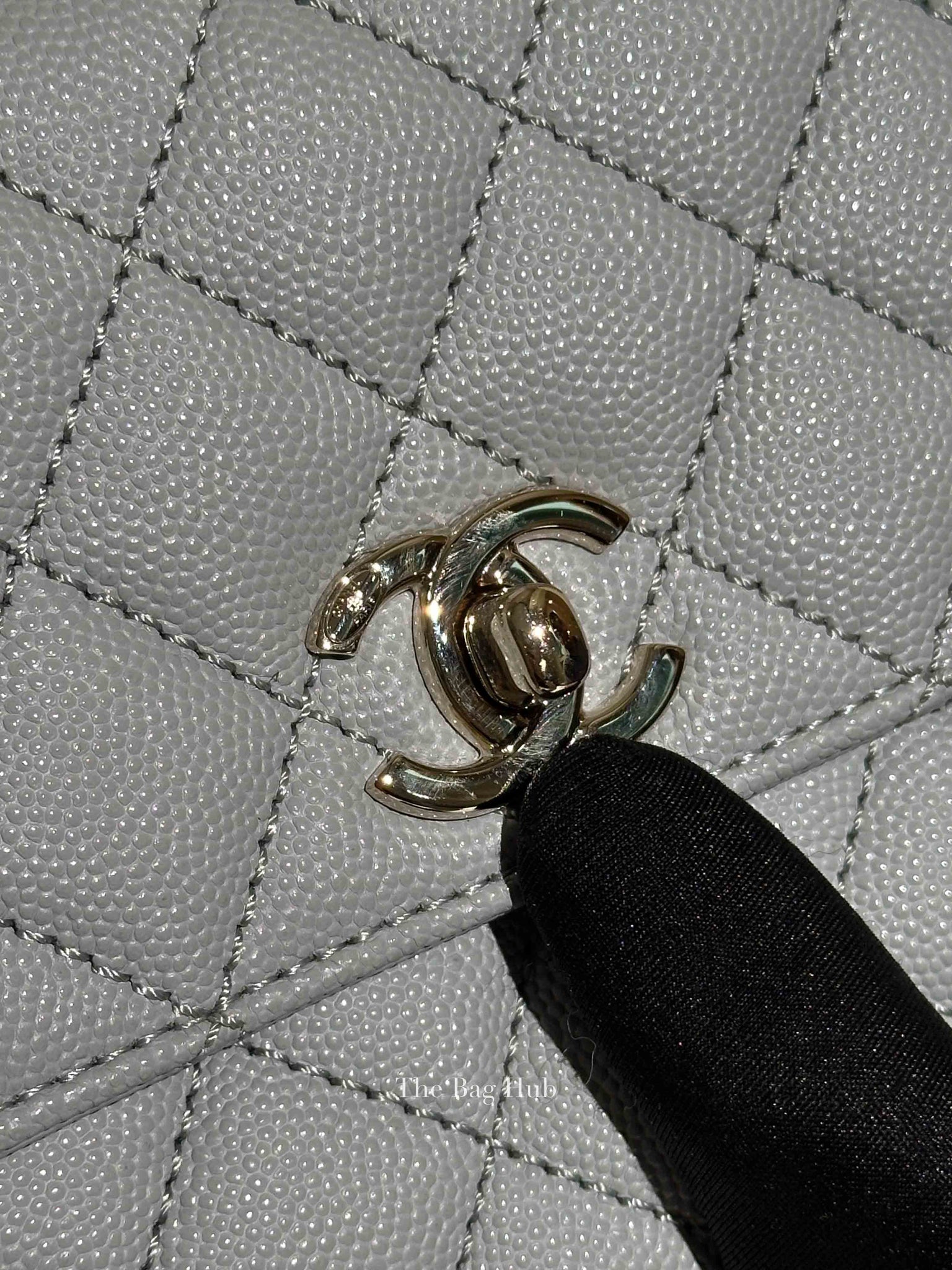 Chanel Light Gray Caviar Lizard Embossed Quilted Mini Coco Handle Flap Bag GHW