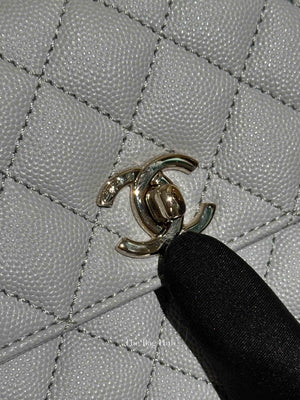 Chanel Light Gray Caviar Lizard Embossed Quilted Mini Coco Handle Flap Bag GHW
