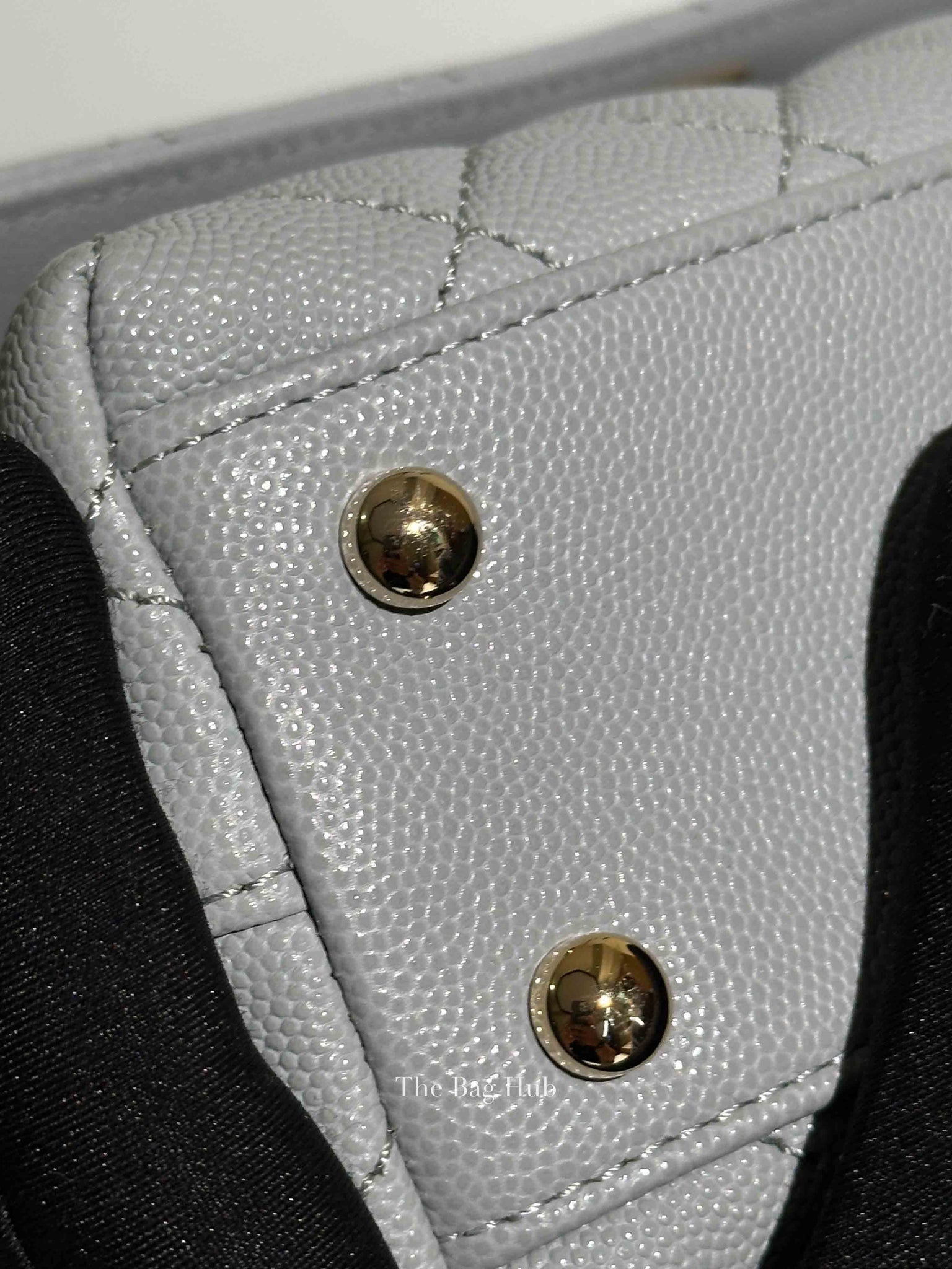 Chanel Light Gray Caviar Lizard Embossed Quilted Mini Coco Handle Flap Bag GHW