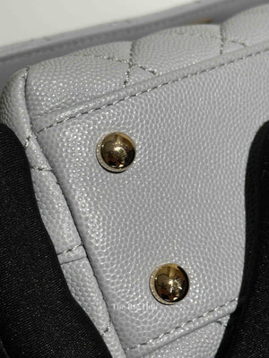 Chanel Light Gray Caviar Lizard Embossed Quilted Mini Coco Handle Flap Bag GHW