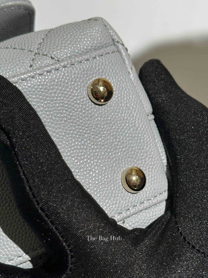 Chanel Light Gray Caviar Lizard Embossed Quilted Mini Coco Handle Flap Bag GHW