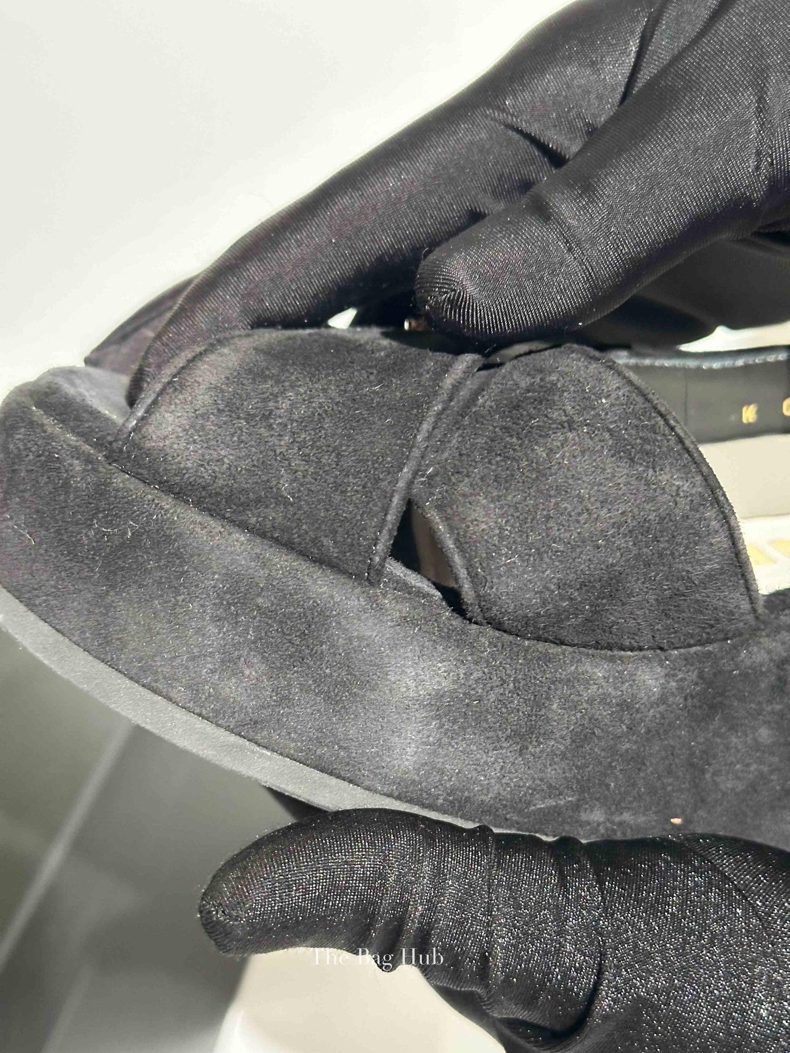 Chanel Black Suede Calfskin Peep Toe Wedge Sandals Size 36.5