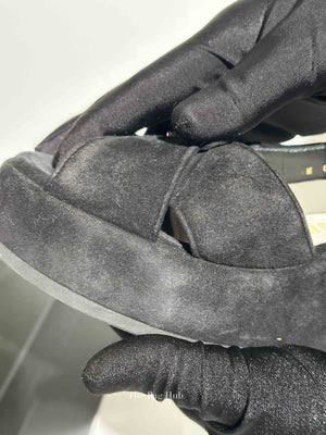 Chanel Black Suede Calfskin Peep Toe Wedge Sandals Size 36.5