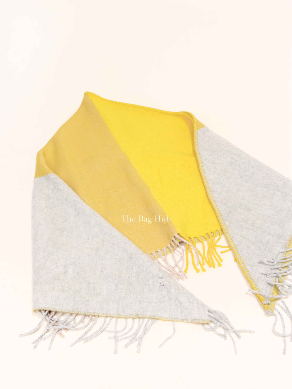 Burberry Yellow Beige Cashmere Triangular Fringed Scarf