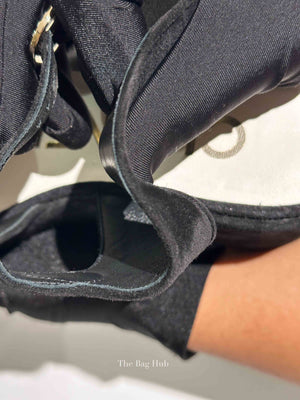 Chanel Black Suede Calfskin Peep Toe Wedge Sandals Size 36.5