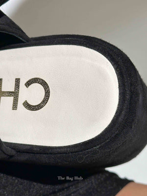 Chanel Black Suede Calfskin Peep Toe Wedge Sandals Size 36.5