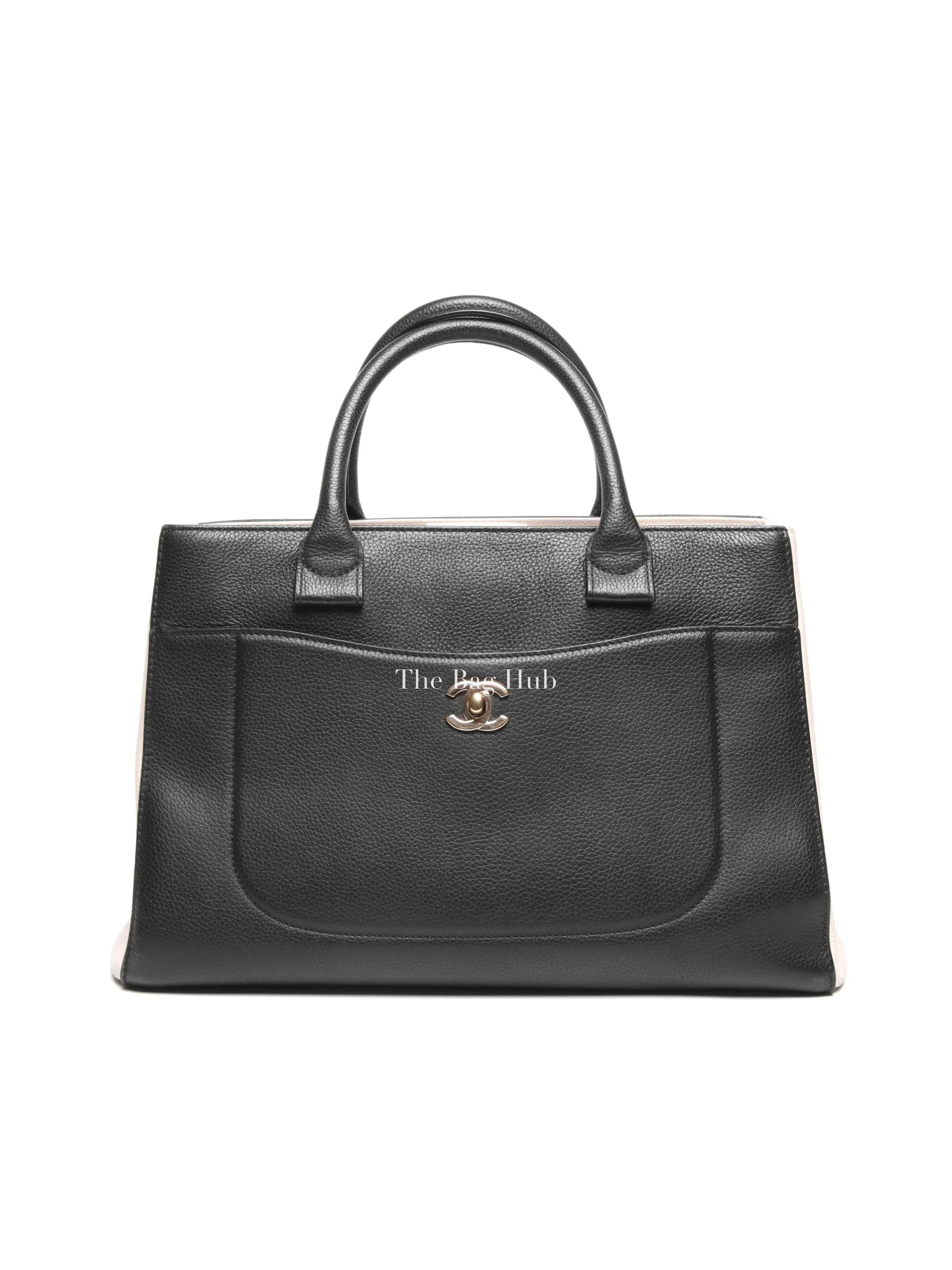 Chanel Black/Beige Grained Calfskin Small Neo Executive Shopper Tote Bag GHW