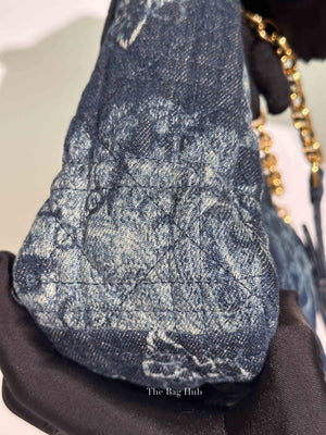 Dior Blue Floral Denim Large Caro Chain Bag