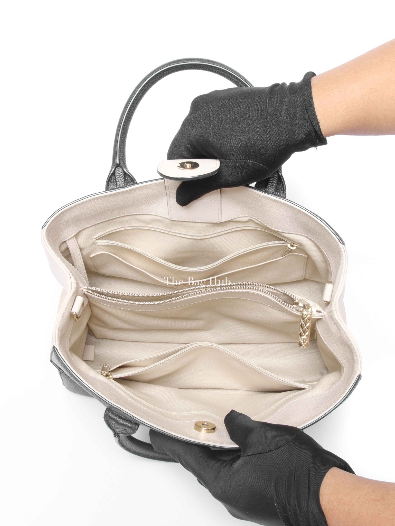 Chanel Black/Beige Grained Calfskin Small Neo Executive Shopper Tote Bag GHW