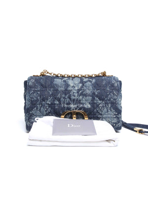 Dior Blue Floral Denim Large Caro Chain Bag