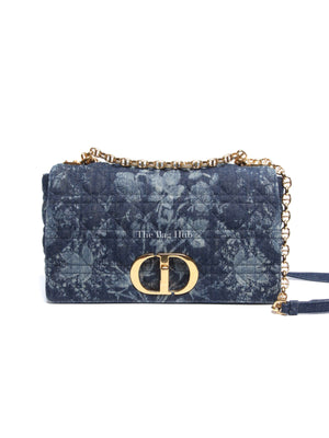 Dior Blue Floral Denim Large Caro Chain Bag