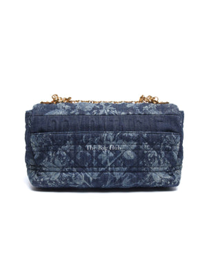 Dior Blue Floral Denim Large Caro Chain Bag
