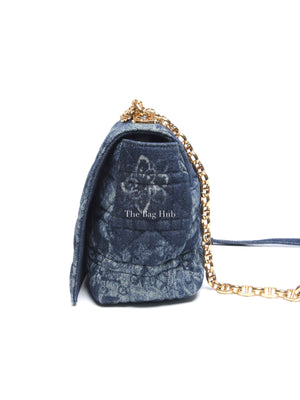 Dior Blue Floral Denim Large Caro Chain Bag