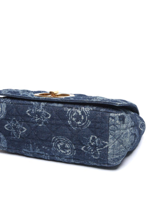 Dior Blue Floral Denim Large Caro Chain Bag