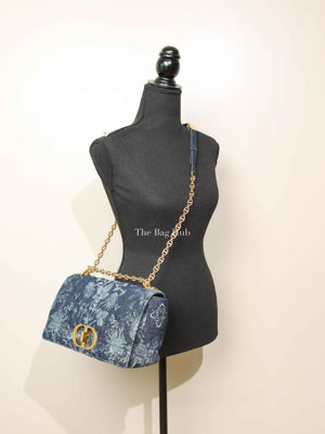 Dior Blue Floral Denim Large Caro Chain Bag