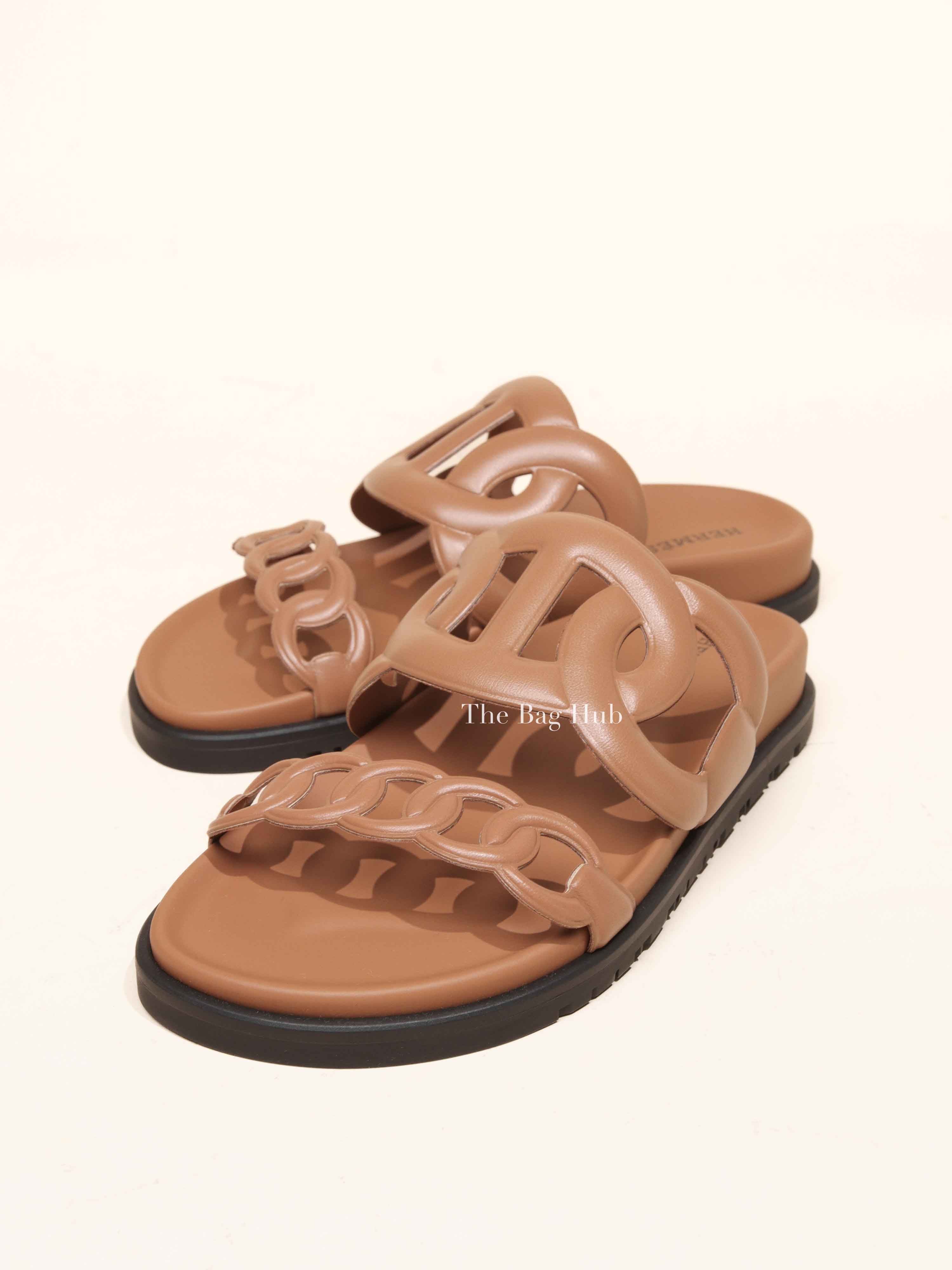 Hermes Gold Leather Extra Sandals Size 34.5 | Designer Brand