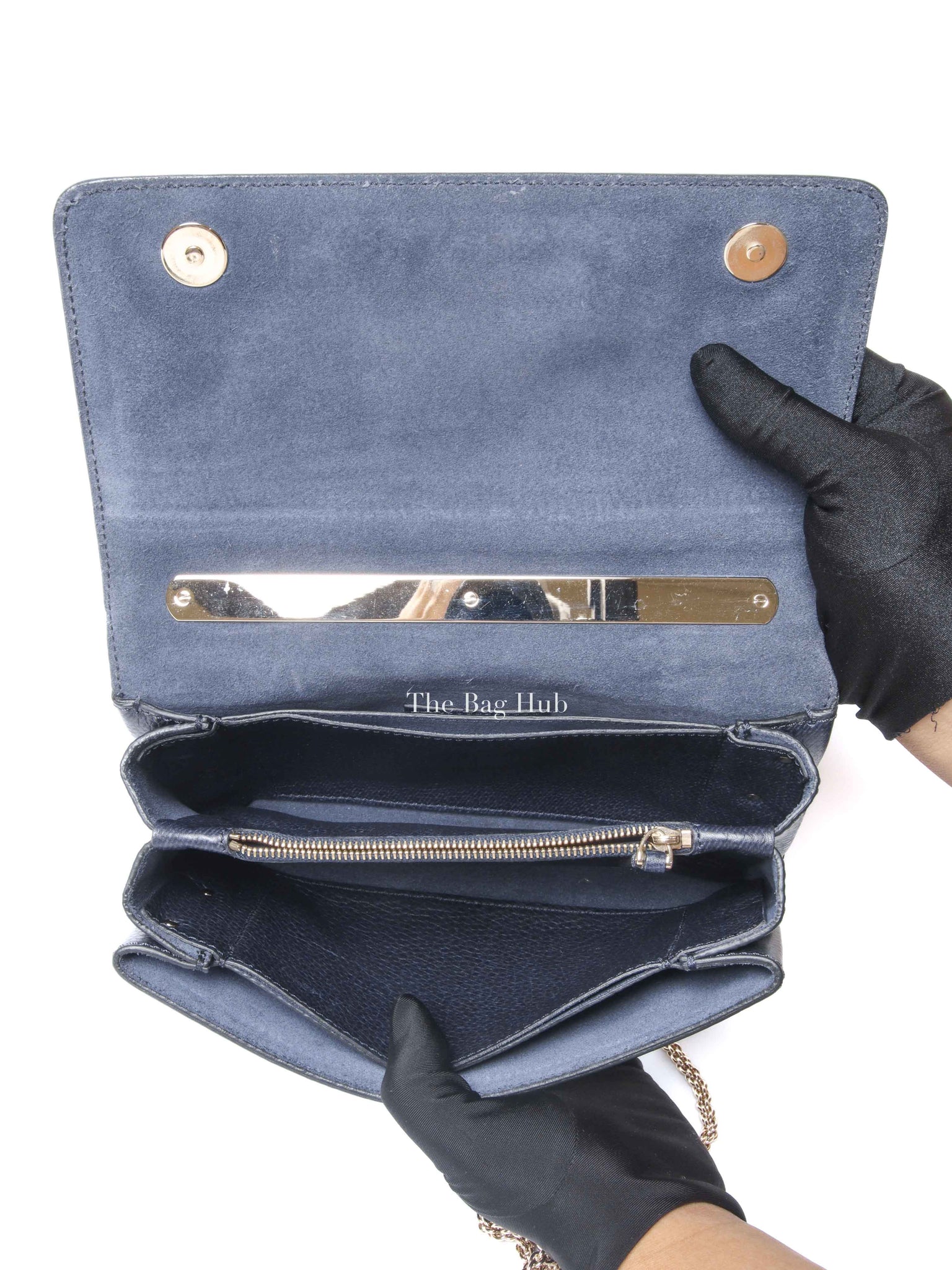 Valentino Garavani Midnight Blue Grained Leather Va Va Voom Clutch Chain Crossbody Bag