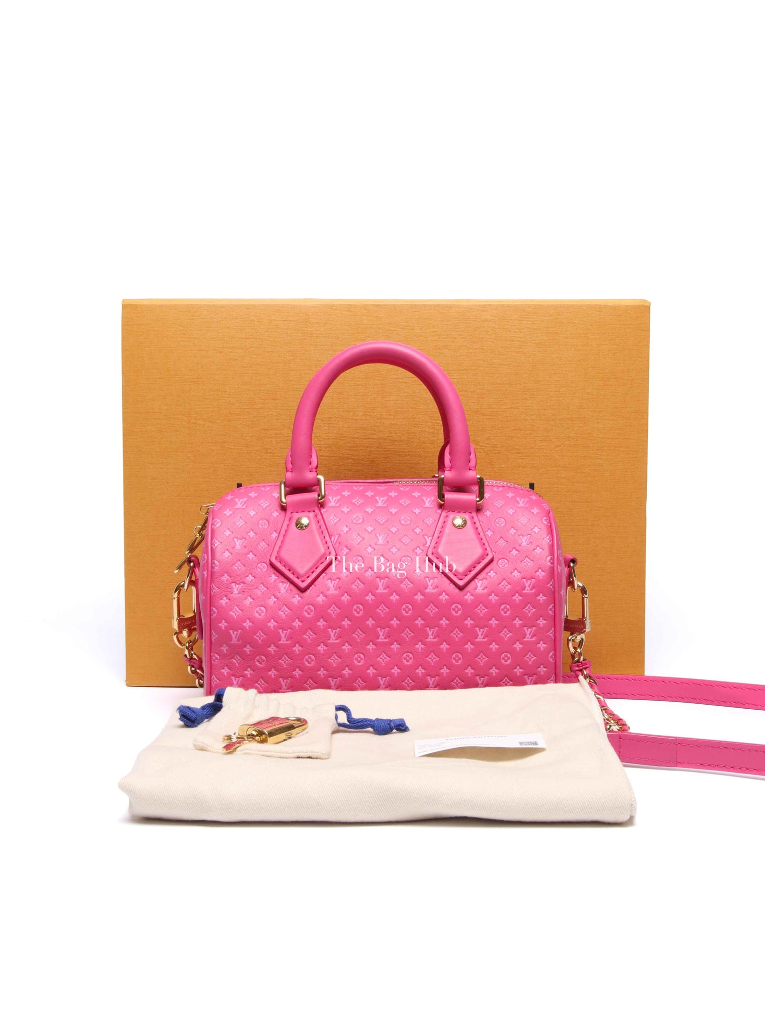 Louis Vuitton Rose Calfskin Nanogram Embossed Speedy Bandouliere 20 Bag
