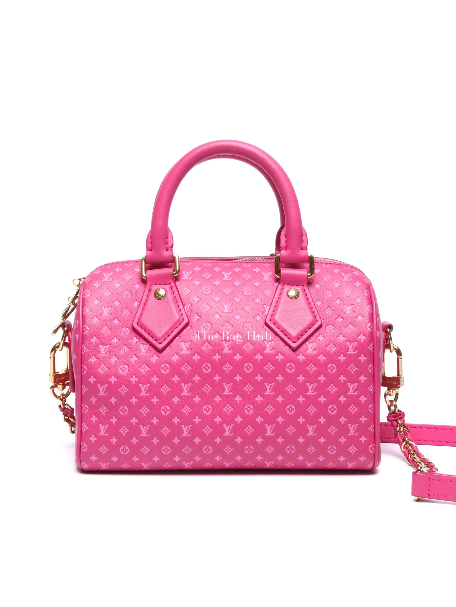 Louis Vuitton Rose Calfskin Nanogram Embossed Speedy Bandouliere 20 Bag